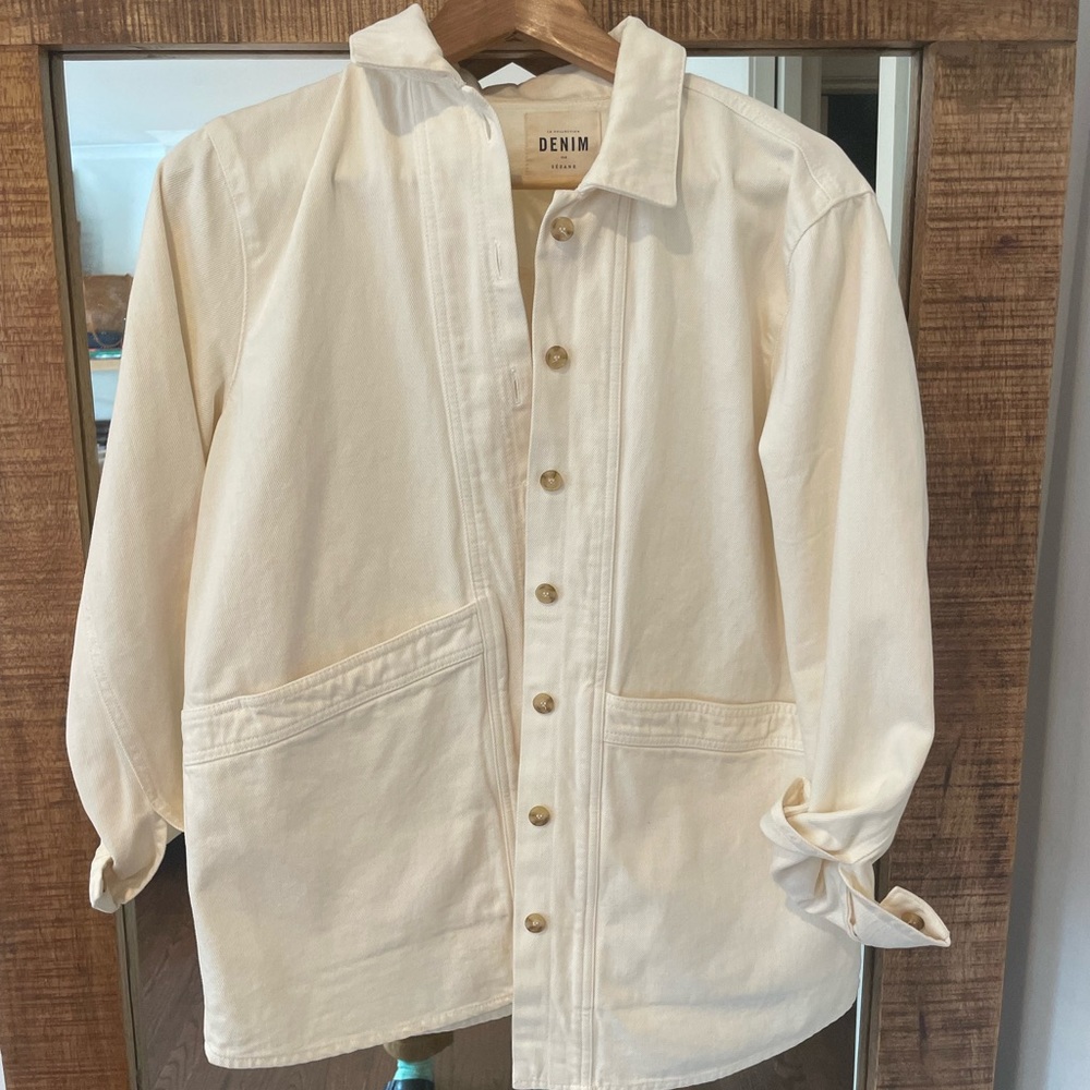Sezane white denim chore coat